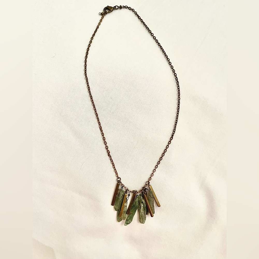 16” costume jewelry boho necklace, bars, green stone